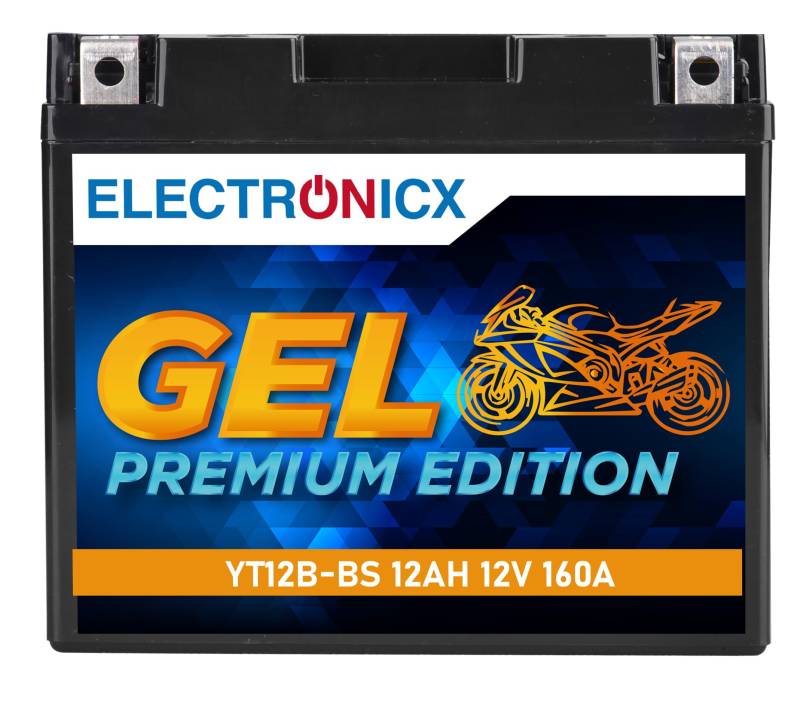 Electronicx YT12B-BS GEL Motorradbatterie 12V 12Ah 160A/EN – Wartungsfrei, Doppelte Lebensdauer, Hohe Startleistung – Auslaufsicher, Rüttelfest, Sofort Einsatzbereit von Electronicx