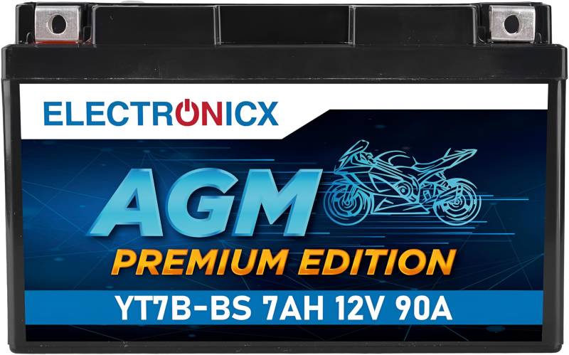 Electronicx YT7B-BS AGM Motorradbatterie 12V 7Ah – Wartungsfrei, Hohe Startleistung, Langlebig – Auslaufsicher & Rüttelfest – Perfekt für Motorrad, Roller & ATV von Electronicx