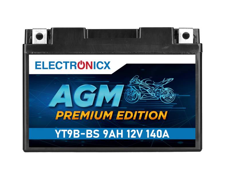 Electronicx YT9B-BS AGM Motorradbatterie 12V 9Ah – Hohe Startleistung, Wartungsfrei, Tiefenentladungssicher – Perfekt für Yamaha YZF-R6, Roller & Rennmaschinen von Electronicx