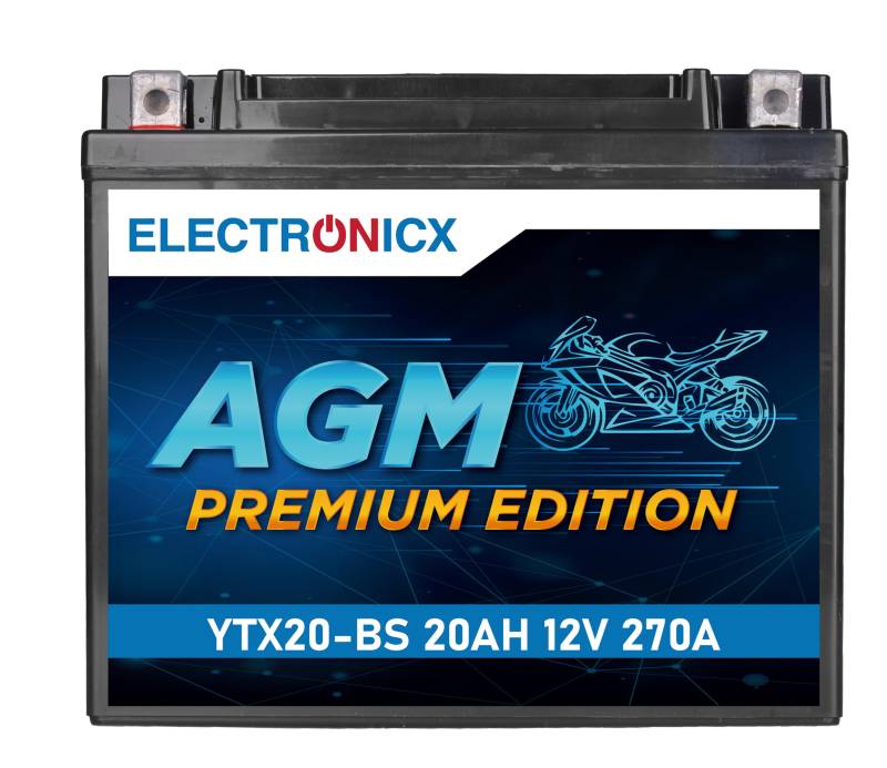 Electronicx YTX20-BS AGM Motorradbatterie 12V 20Ah 270A/EN – Wartungsfrei, Auslaufsicher, Lange Lebensdauer – Perfekt für moderne Motorräder mit ABS, Hohe Startkraft, Japan Code: YTX20-BS von Electronicx