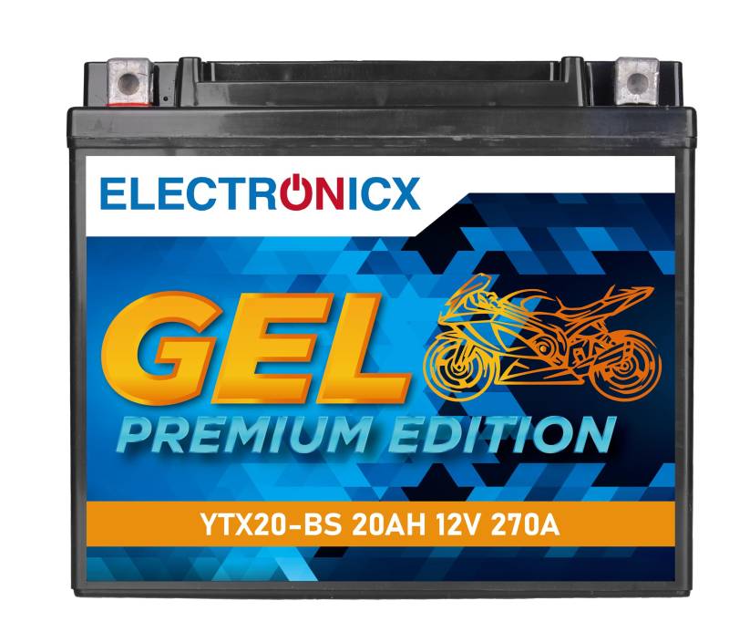 Electronicx YTX20-BS GEL Motorradbatterie 12V 20Ah 270A/EN – Wartungsfrei, Auslaufsicher, Doppelte Lebensdauer – Perfekt für moderne Motorräder mit ABS, Hohe Startkraft, Japan Code: YTX20-BS von Electronicx