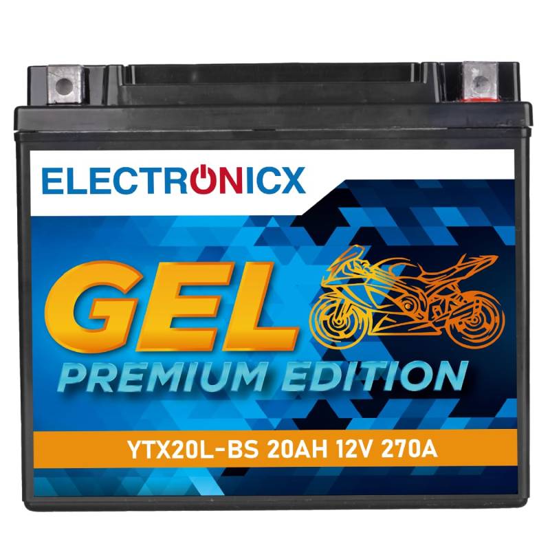 Electronicx YTX20L-BS GEL Motorradbatterie 12V 20Ah – Wartungsfrei, Hohe Startleistung, Vibrationsfest – Ideal für Off-Road, Rennmaschinen und Fahrzeuge mit ABS-System von Electronicx