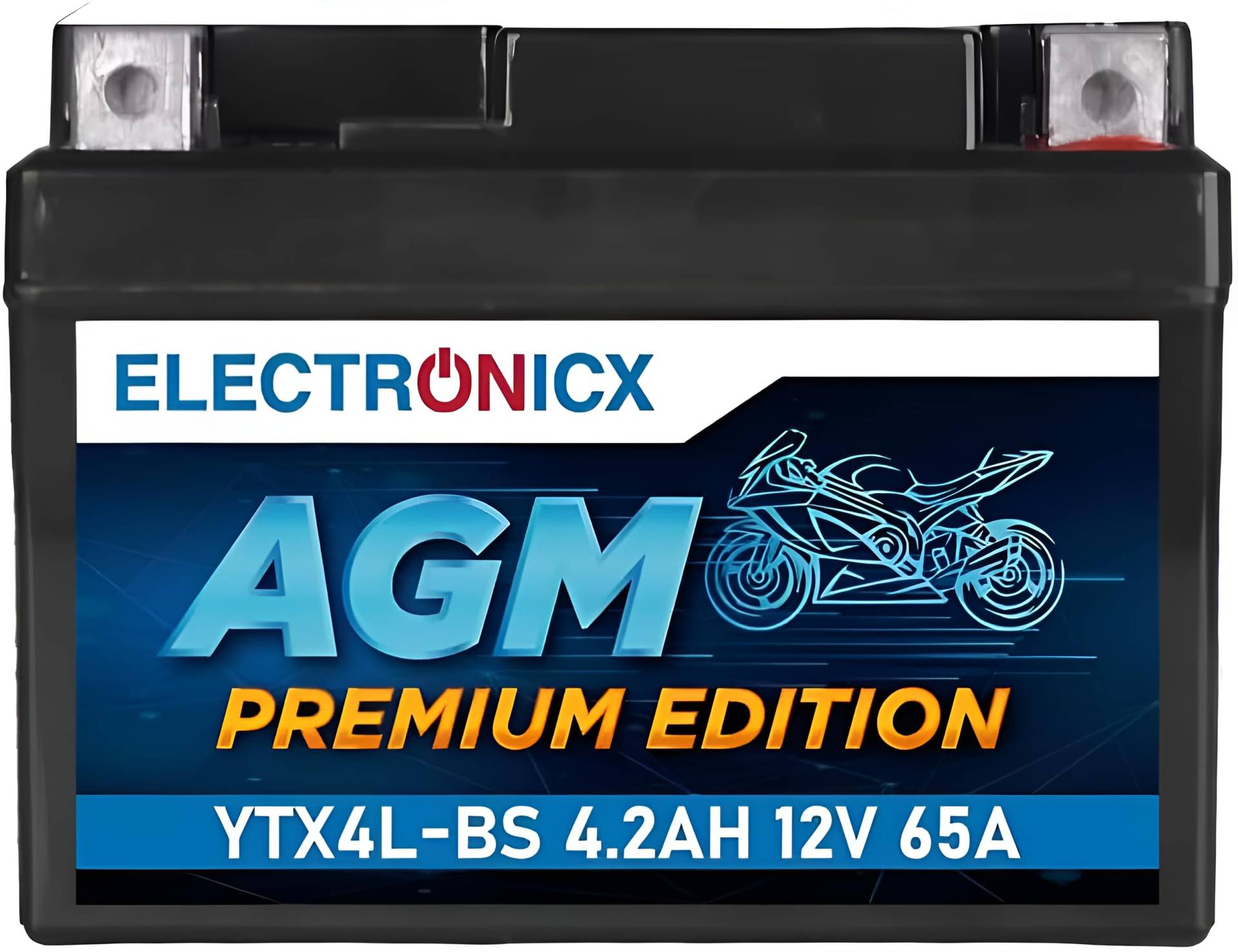 Electronicx YTX4L-BS AGM Motorradbatterie 12V 4Ah – Roller Wartungsfrei, Vibrationsresistent, Hohe Startleistung – Perfekt für Roller, Motorräder & Fahrzeuge mit ABS-System von Electronicx