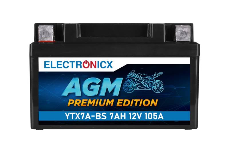 Electronicx YTX7A-BS AGM Motorradbatterie 12V 7Ah – Hohe Startleistung (105A), Wartungsfrei & Tiefenentladungssicher – Perfekt für Motorrad & Roller – CTX7A-BS, GTX7A-BS, ETX7A-BS von Electronicx