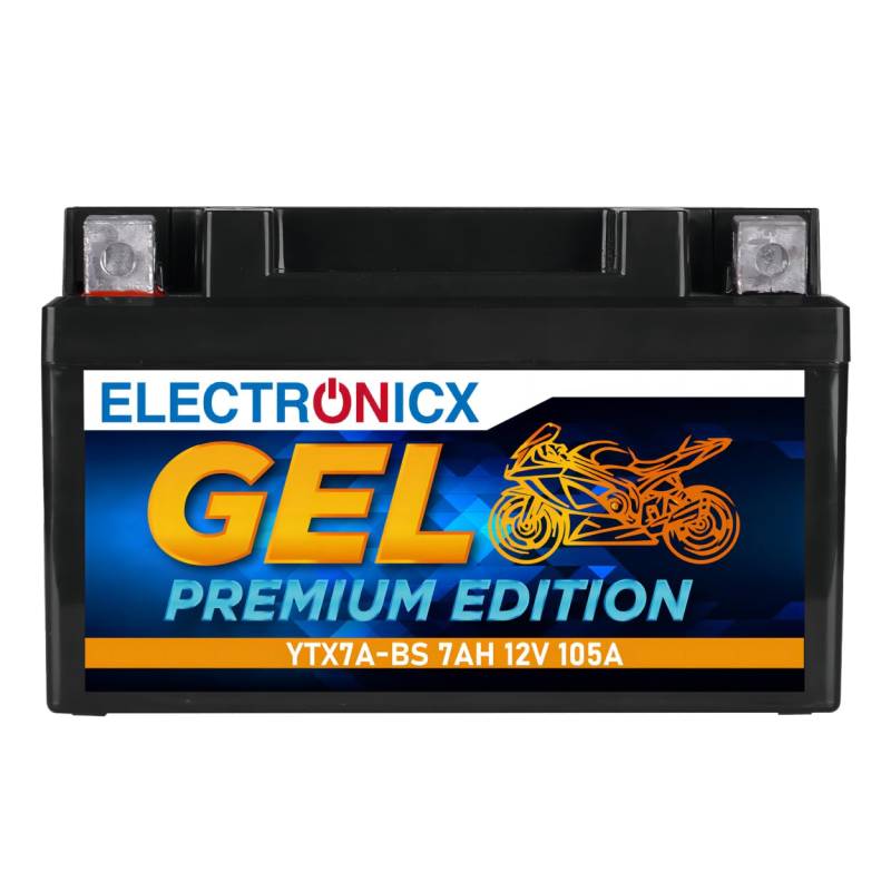 Electronicx YTX7A-BS GEL Motorradbatterie 12V 7Ah – Hohe Startleistung (105A), Wartungsfrei, Tiefenentladungssicher – Ideal für Motorrad & Roller – CTX7A-BS, GTX7A-BS, ETX7A-BS kompatibel von Electronicx