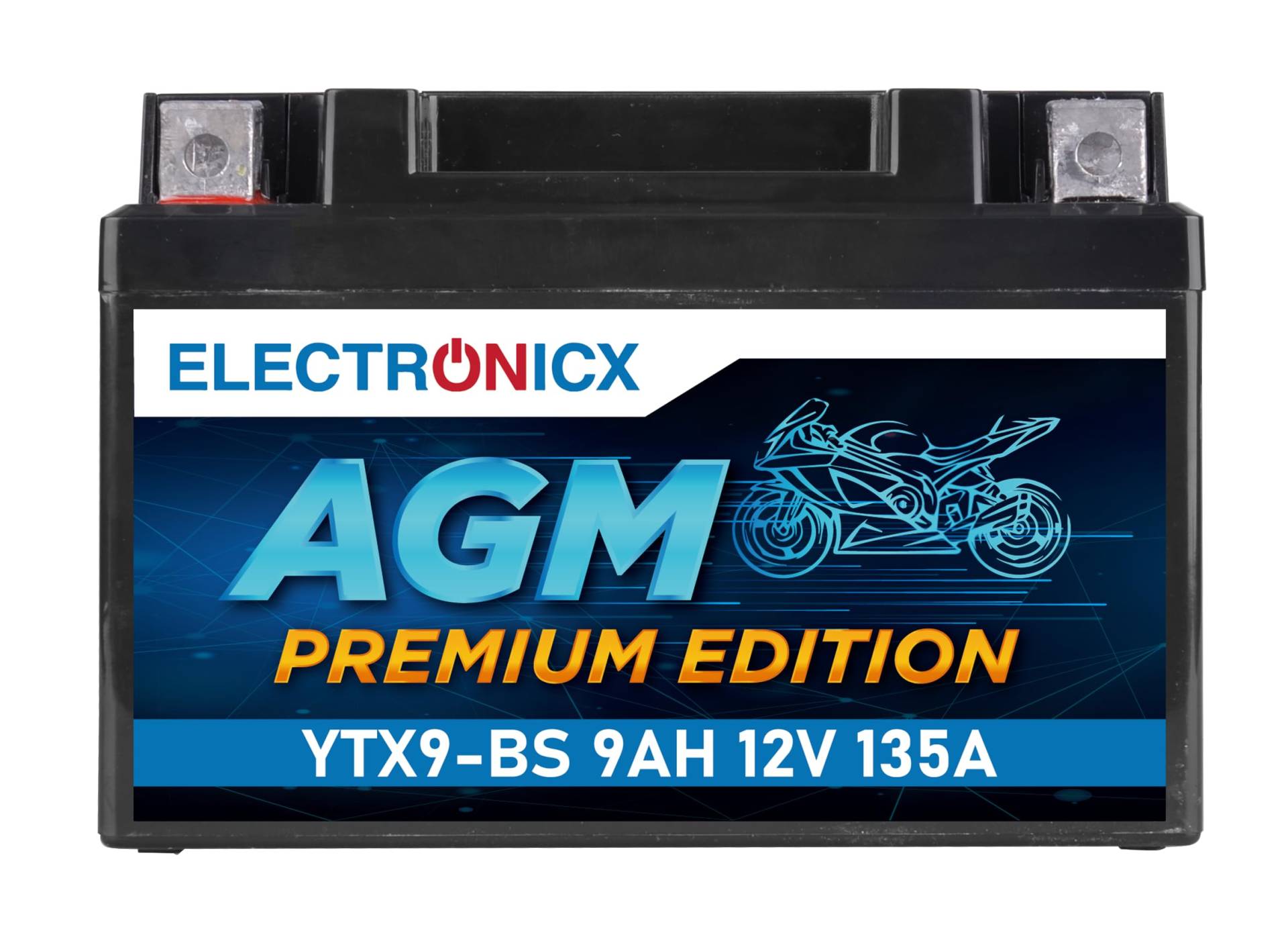 Electronicx YTX9-BS AGM Motorradbatterie 12V 9Ah – Wartungsfrei, Rüttelfest, Tiefentladungssicher – Perfekt für Roller & Motorräder mit hoher Startleistung – Kompatibel mit CTX9-BS, GTX9-BS, FTX9-BS von Electronicx