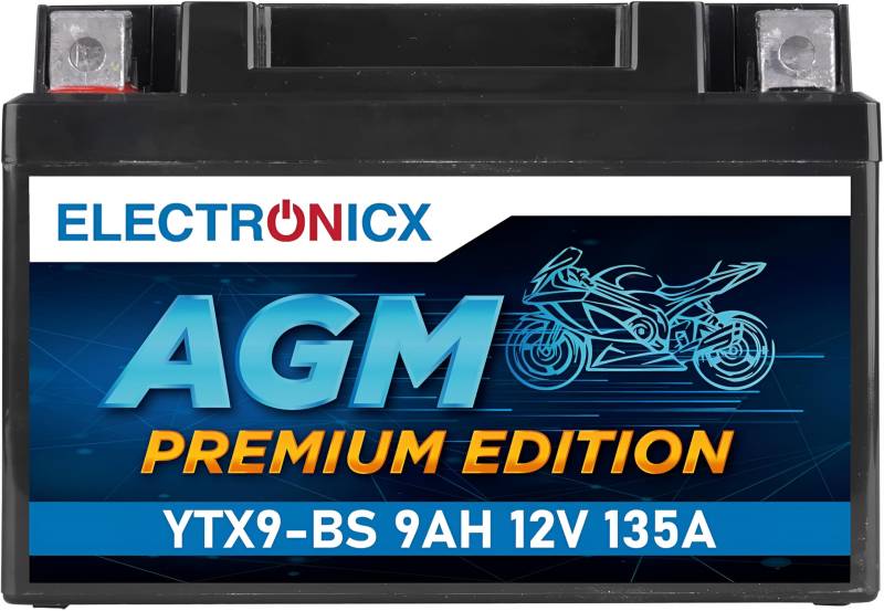 Electronicx YTX9-BS AGM Motorradbatterie 12V 9Ah – Wartungsfrei, Rüttelfest, Tiefentladungssicher – Perfekt für Roller & Motorräder mit hoher Startleistung – Kompatibel mit CTX9-BS, GTX9-BS, FTX9-BS von Electronicx