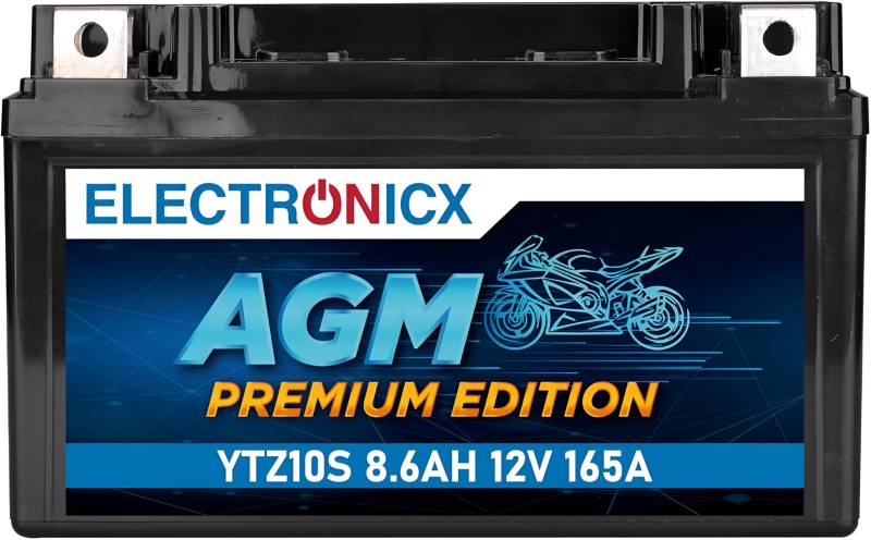 Electronicx YTZ10S AGM Motorradbatterie 12V 9Ah 165A - Wartungsfrei, Hohe Startleistung, Vibrationsresistent - Ideal für Motorrad & Roller - Langlebig & Leistungsstark von Electronicx