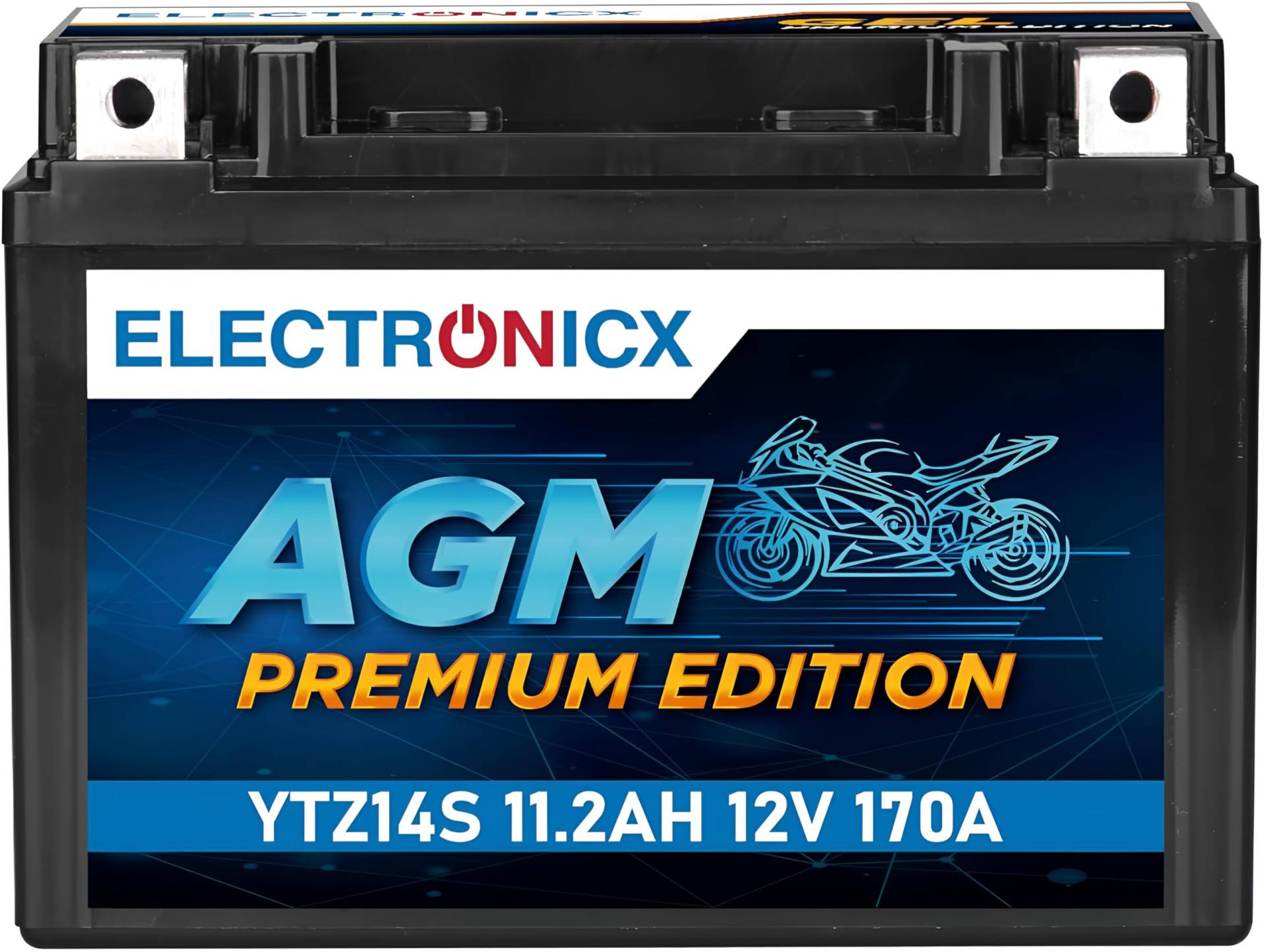 Electronicx YTZ14S AGM Motorradbatterie 12V 12Ah – Wartungsfrei, Hohe Startleistung, Tiefenentladungssicher – Ideal für Motorrad & Roller – Passend für YTZ14-S, GTZ14-4, TTZ14S-BS von Electronicx