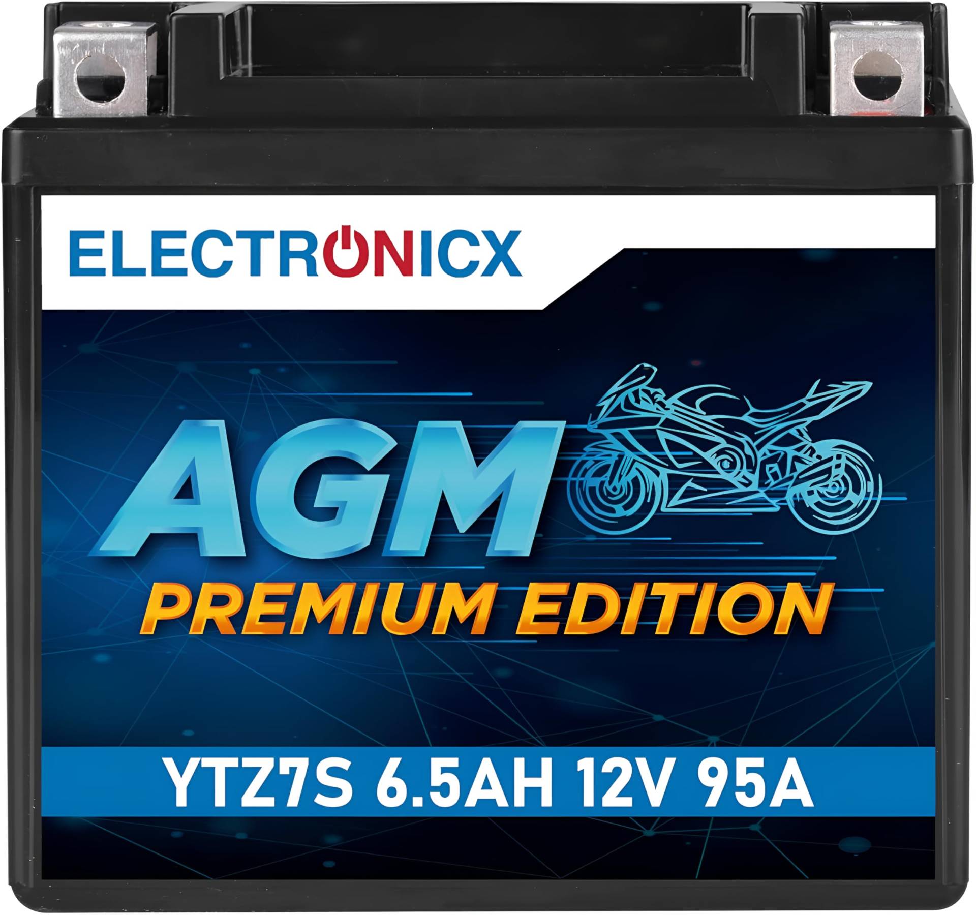 Electronicx YTZ7S AGM Motorradbatterie 12V 6Ah – Wartungsfrei, Hohe Startleistung, Vibrationsresistent, Langlebig – Ideal für Motorräder mit ABS, Off-Road & Touring-Bikes von Electronicx