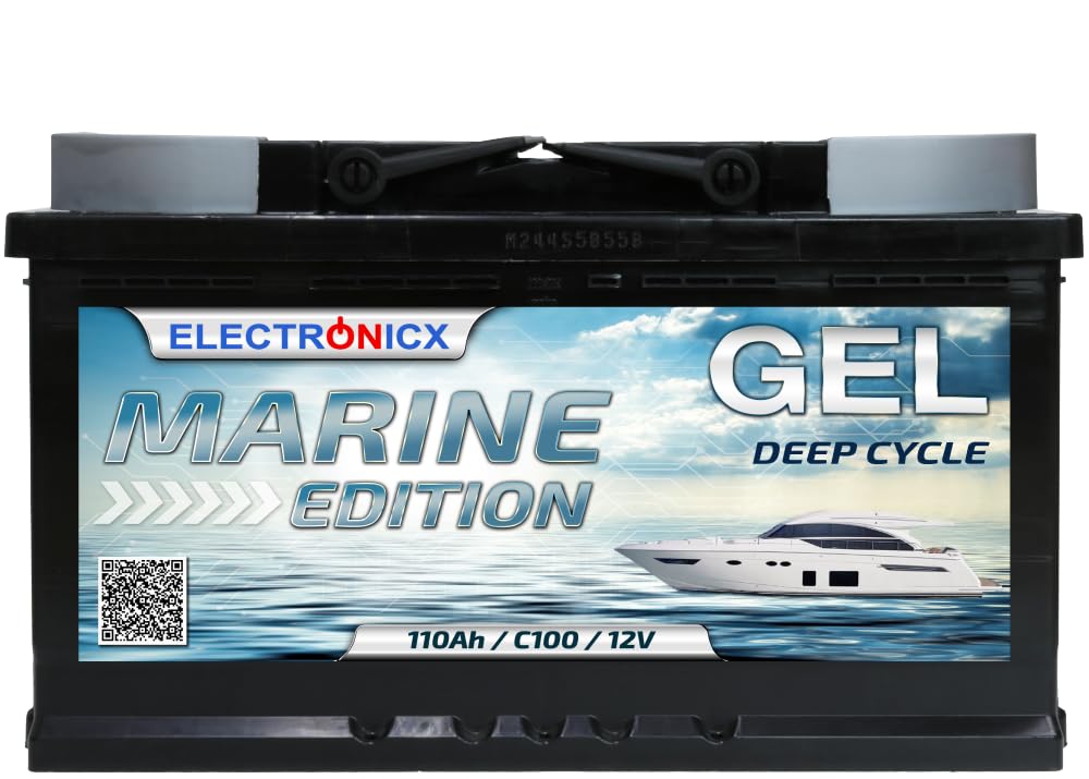 Gel Batterie 12V 110Ah Marine Edition Boote Yachten Gel Technologie Solarbatterie 110 Ah, Solaranlagen Langlebige Gelbatterie, 12V Akku Bootsbatterie von Electronicx