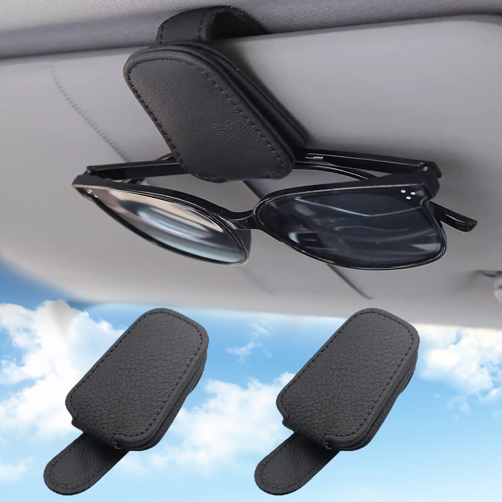 2 Stück Brillenhalter für Auto, Magnetisch Sonnenbrillenhalter Auto, Brillenclip Sonnenblende, Autoteile Sonnenbrillen Halter Auto, Auto Brillenhalter Universelle Auto-Innendekoration (Schwarz) von Elfinfi