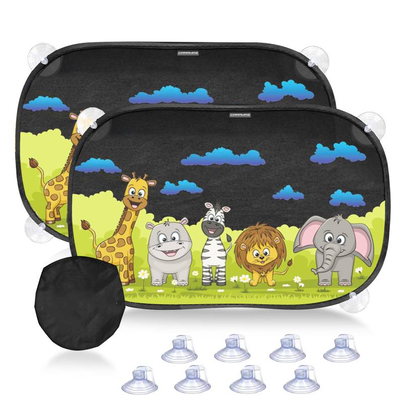 2 Stück Sonnenschutz Auto Baby, 51x31 cm Auto Sonnenschutz Baby mit 8 Saugnäpfen und Süßen Tier Motiven, Sonnenschutz Auto Kinder mit UV Schutz, Sonnenschutz für Auto (Forest Animals) von Elfinfi