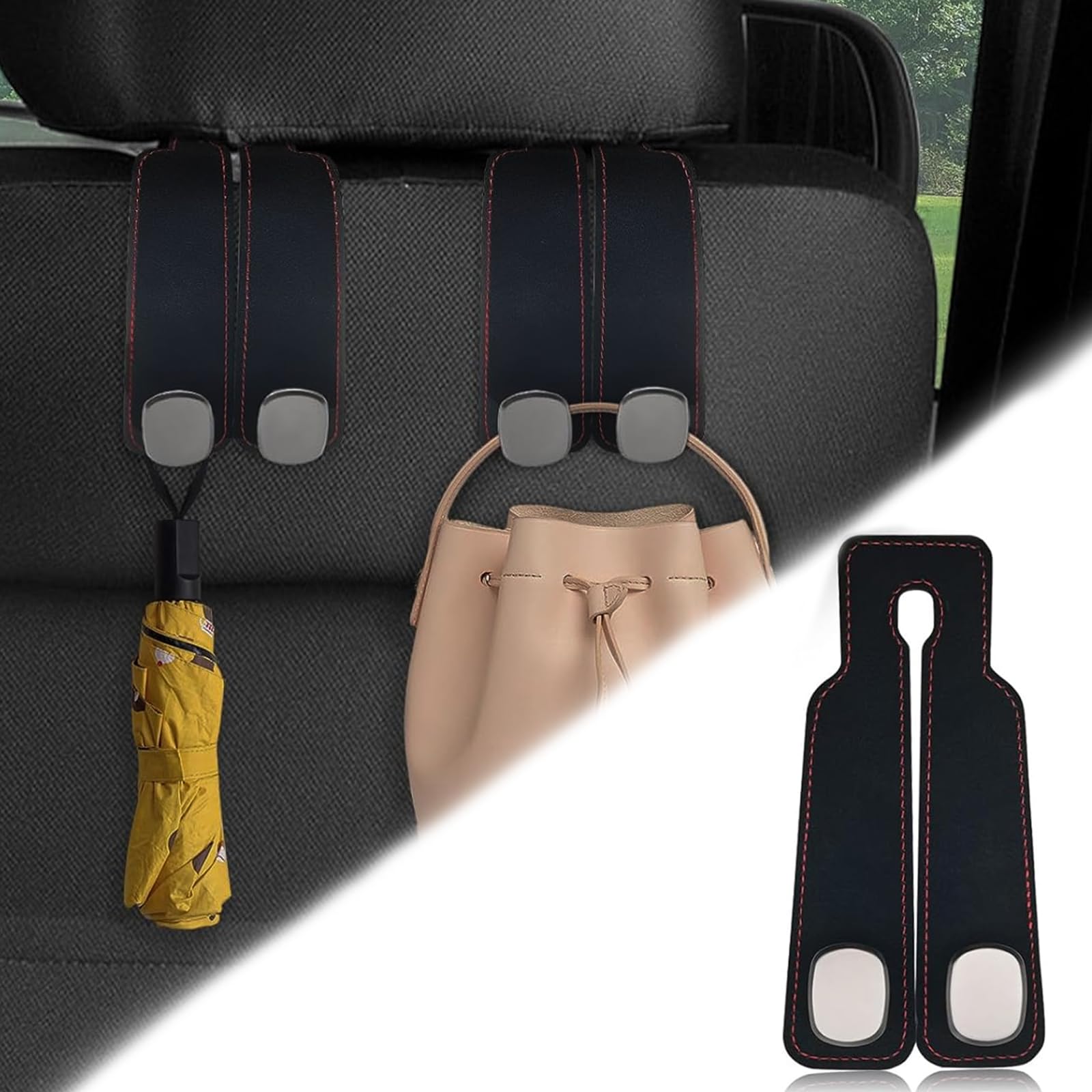 Autositz Doppelhaken Rückenhaken, Multifunktional Taschenhalter Auto, Flexibles Lagerregal Kopfstützen Haken, Auto Taschenhalter Passend für die Meisten Autositze (Schwarz) von Elfinfi