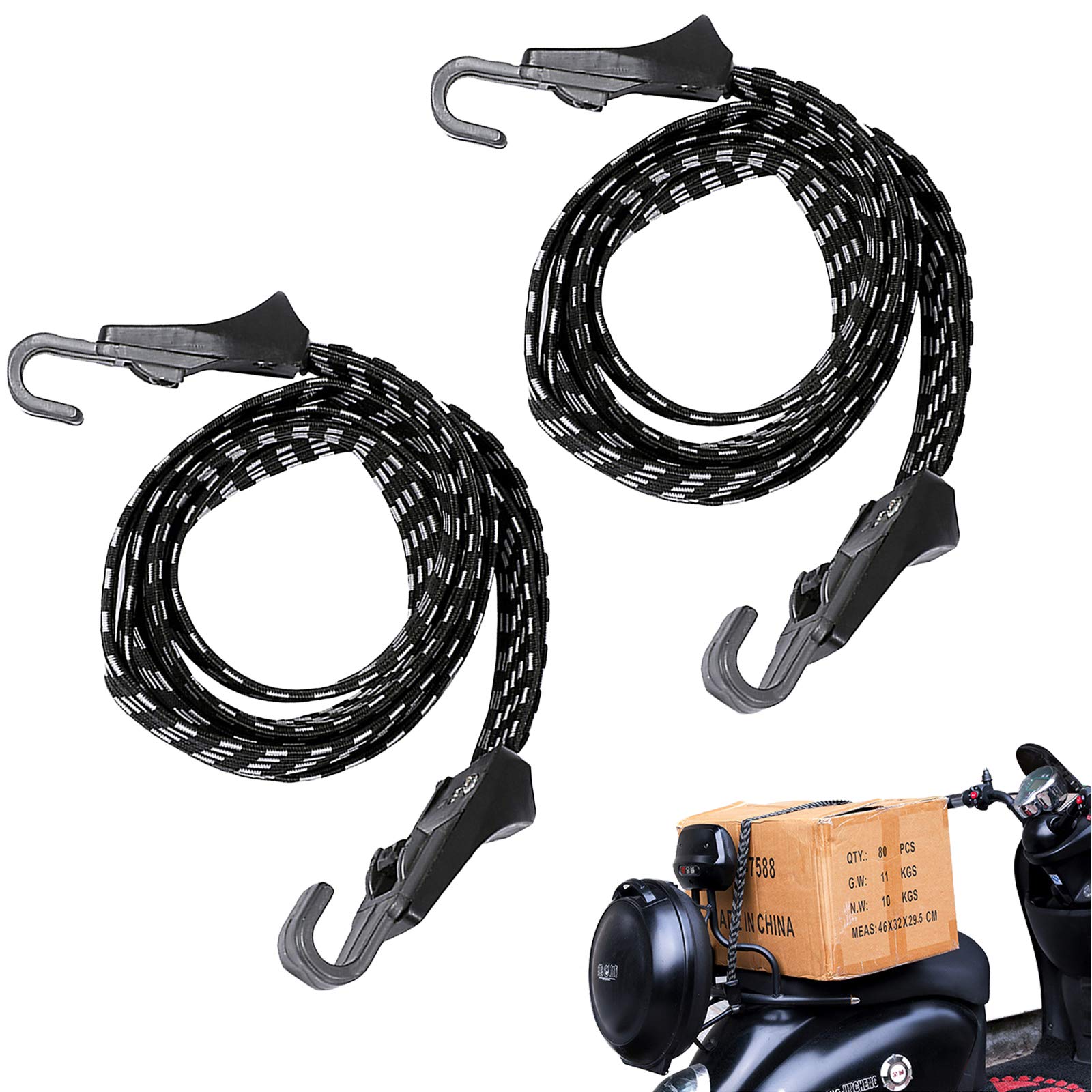 Elinala Spanngurt Fahrrad, Gepäckträger Gummiband, 2 Stücke 3 in 1 Multifunktionales Elastisches Festes Bungee-Seil mit Fahrrad- und Motorradgepäck und Haken (68 cm) von Elinala