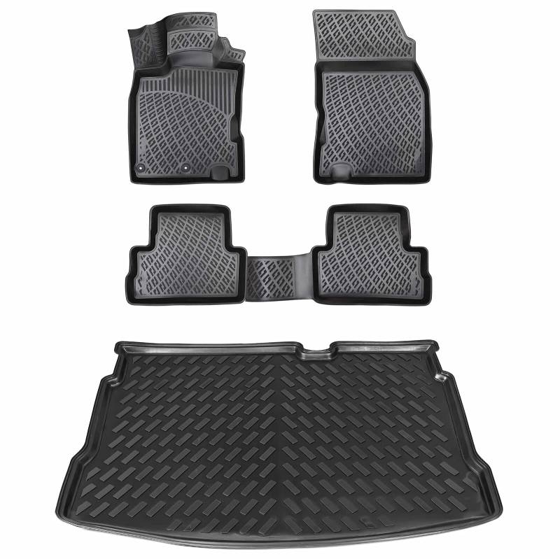 Design Gummimatten & Kofferraumwanne Set für Nissan Qashqai 2007-2012 | Antirutsch mit hohem 5cm Rand von Elmasline