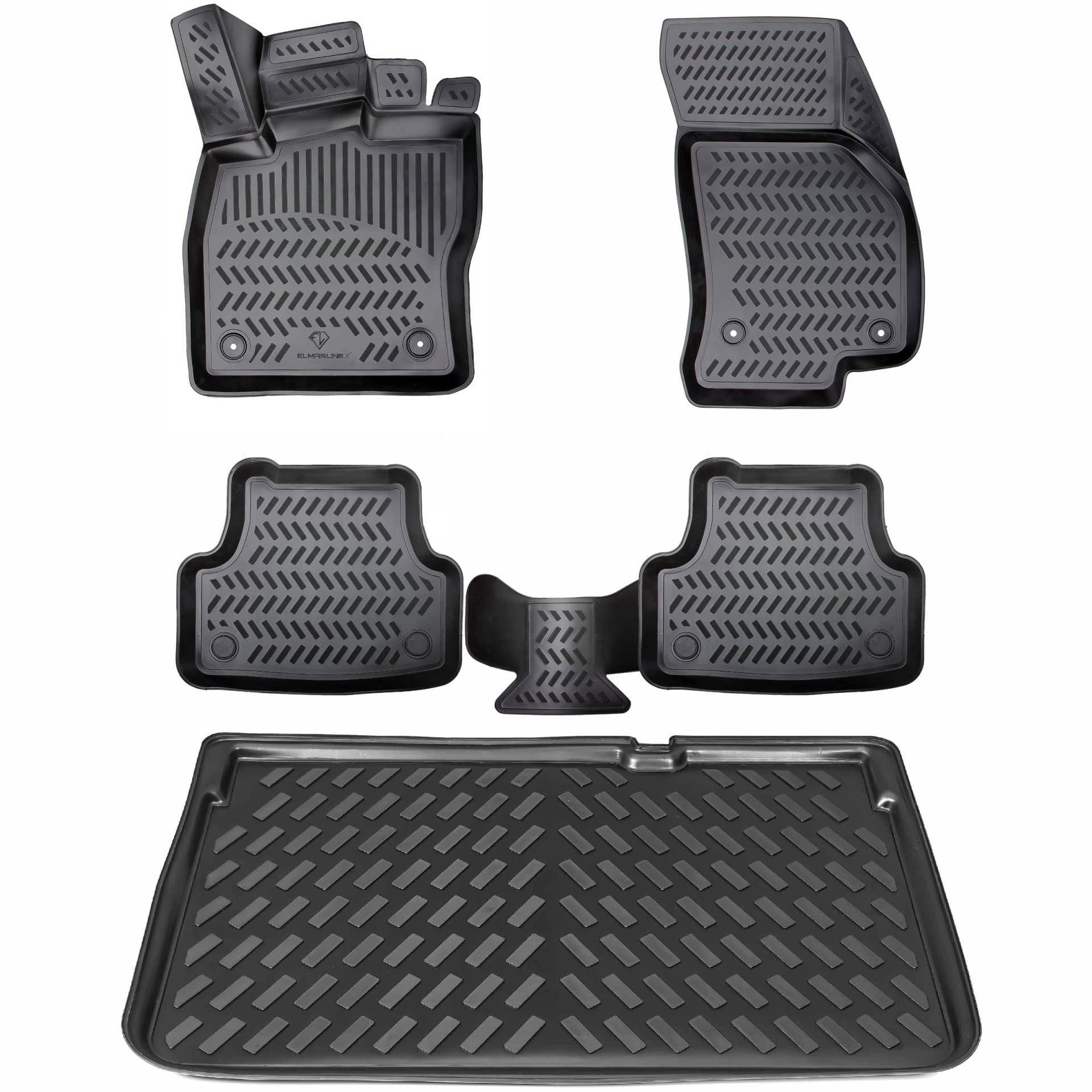 ELMASLINE 3D Gummimatten & Kofferraumwanne Set für VW Sharan II Van 5-Türer 2010-2024 | Passt auch 7-Sitzer | Zubehör Fußmatten + Kofferraummatte von Elmasline