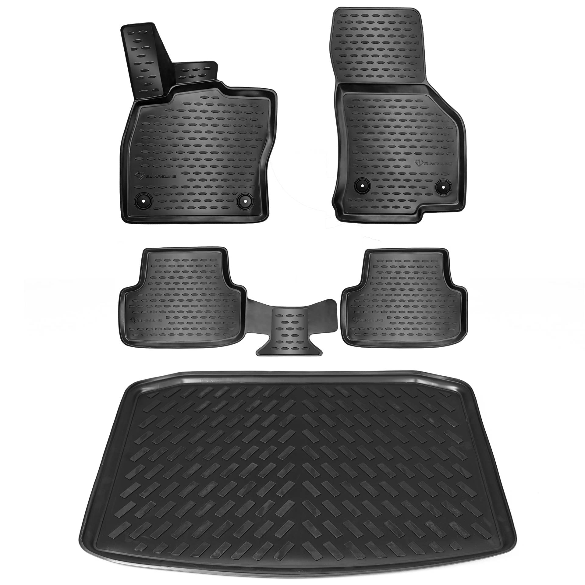 Gummimatten & Kofferraumwanne Set für SEAT LEON III (3) 2013-2020 Schrägheck (vertiefter Standart-Boden)| 5-Türer | Extra hoher Rand Fußmatten + Kofferraumwanne von Elmasline