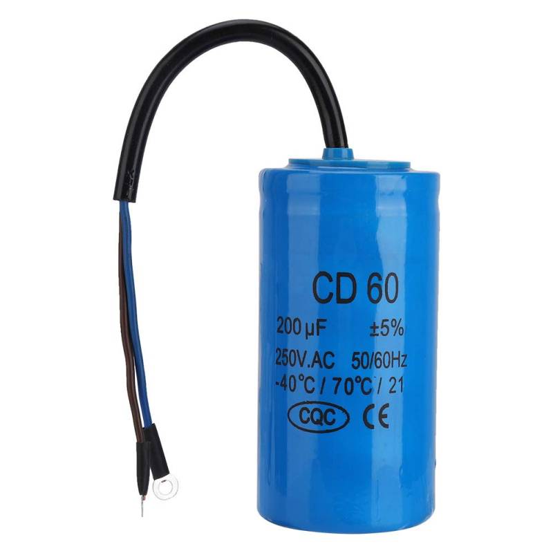 CD60 Laufkondensator 250 V AC 200 uF, 50/60 Hz Rundstartkondensator Motorbetriebskondensator mit Kabel zum Starten von Einphasenmotoren mit einer Frequenz von 50 Hz und 60 Hz von Elprico