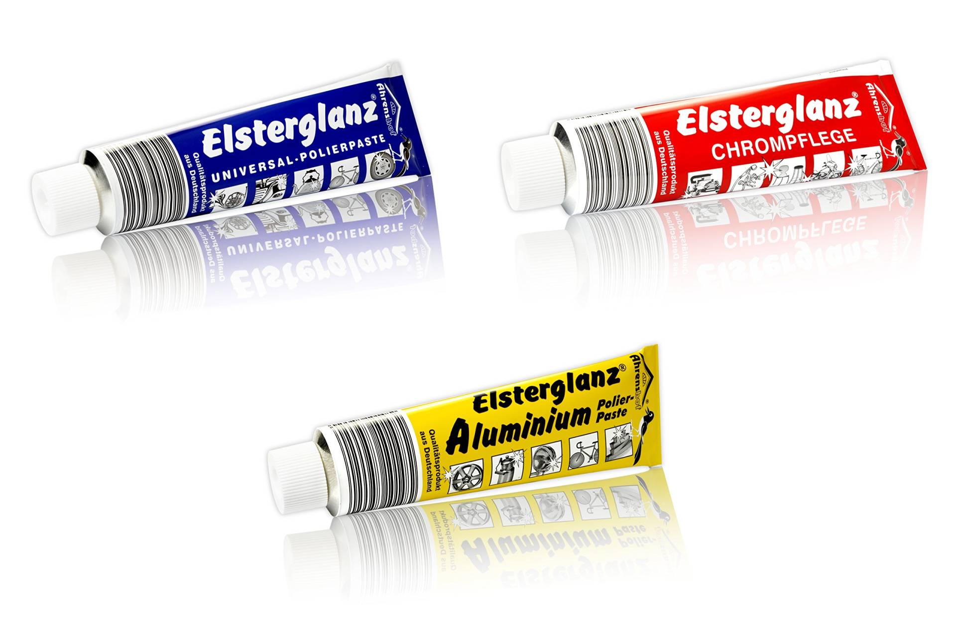 hs24store Elsterglanz 3er Set 150ml XXL Tube Chrom,Universal,Aluminium Politur, Paste von Elsterglanz