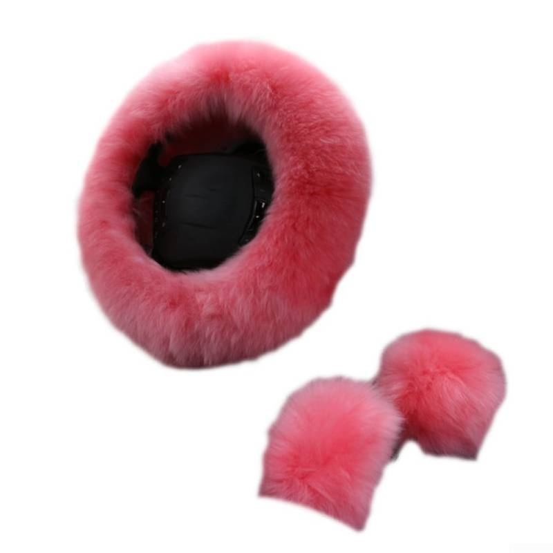 Bequemes Lenkradbezug-Set, flauschig und elastisch, Rosa, Blau, Schwarz, Grau, Rot, Weiß (Rosa) von Emiif