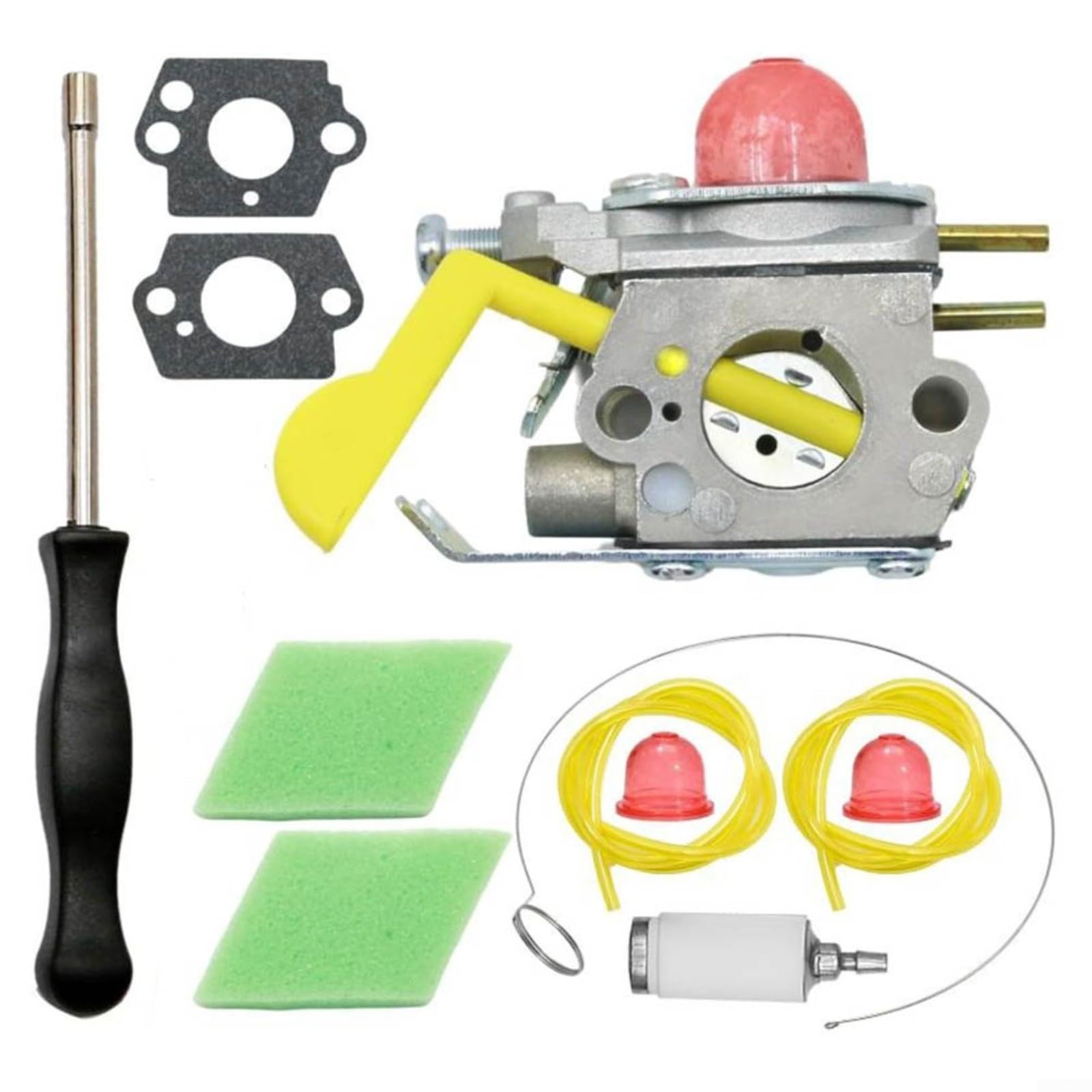 Emiif Vergaser-Kit für Poulan Weeder FL20 FL23 FL25 FL26 FX26 MX550 MX557 P1500 P2500 Trimmer mit Luftfilter, Kraftstofffilter, Kraftstoffleitung, Glühbirne, Unterlegscheibe von Emiif