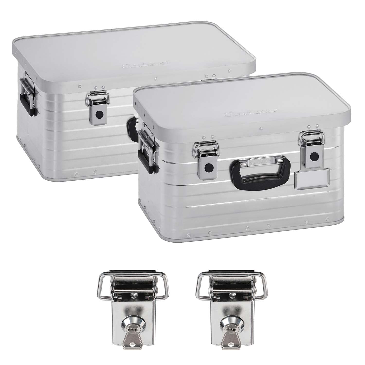 Enders Alubox 29 L + 47 L mit 2X Schloss Set - Aluminium Box stabile Wandstärke, spritzwasserdicht, stapelbar - Alu Box, Alukiste, Metallbox - verwendbar als Transportbox, Lagerbox, Werkzeugkiste von Enders