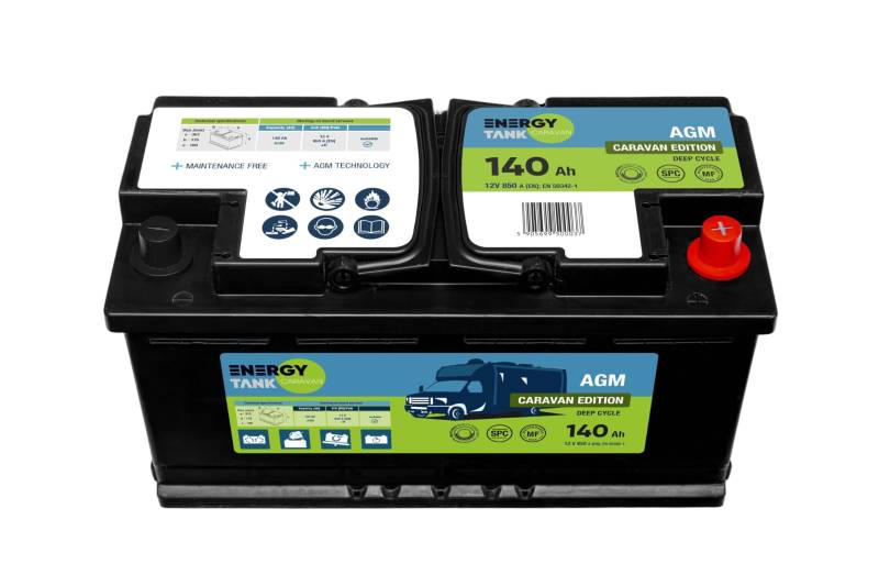 Energy Tank Autobatterie 12V 140 Ah - AGM Batterie 140Ah - Effiziente 12V Batterie - Hohe Kapazität Mover Batterie - Mover Batterie Wohnwagen 140 Ah - Wohnwagen Batterie 140 Ah - 12 Volt Batterie von EnergyTank