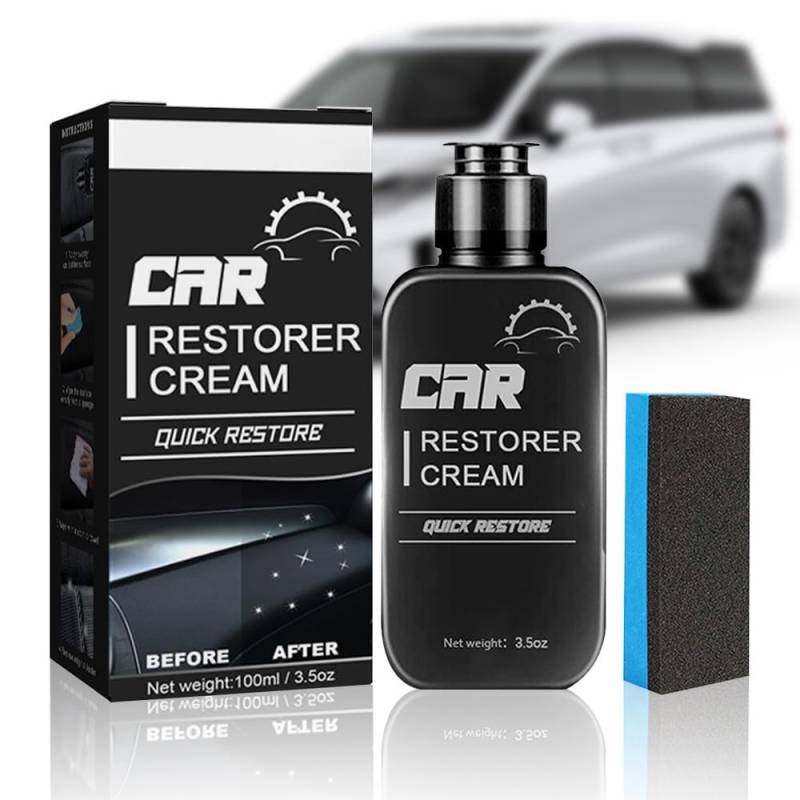 Enitmor Car Restorer Cream Car Interior Polishing Agent Kunststoffsanierung für Autos, Auto-Kunststoffreiniger, Car Restorer Cream, Kunststoffpflege Auto, Reparaturmittel für Autokunststoffe (1 Pcs) von Enitmor