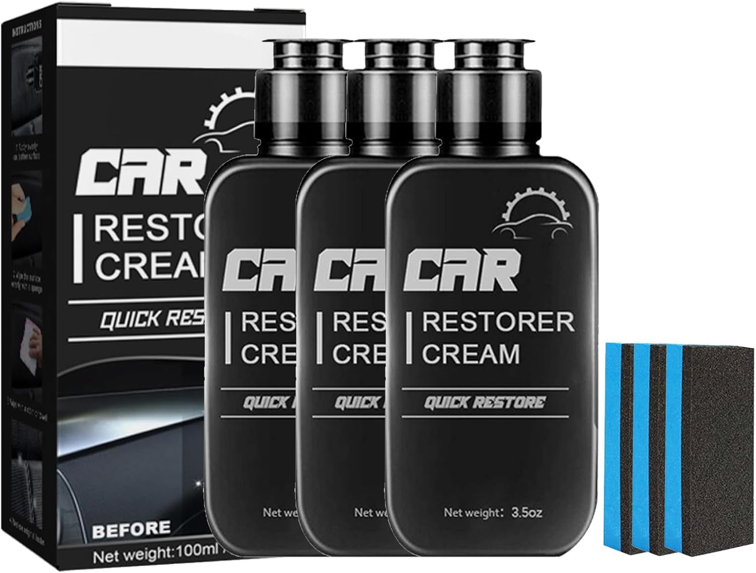 Enitmor Car Restorer Cream Car Interior Polishing Agent Kunststoffsanierung für Autos, Auto-Kunststoffreiniger, Car Restorer Cream, Kunststoffpflege Auto, Reparaturmittel für Autokunststoffe (3 Pcs) von Enitmor