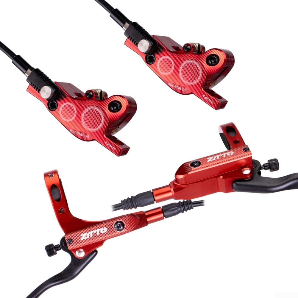 Hydraulische Scheibenbremse Set für Mountainbike 4-Kolben perfekt für schwieriges Gelände (Rot) von Entgoinggo