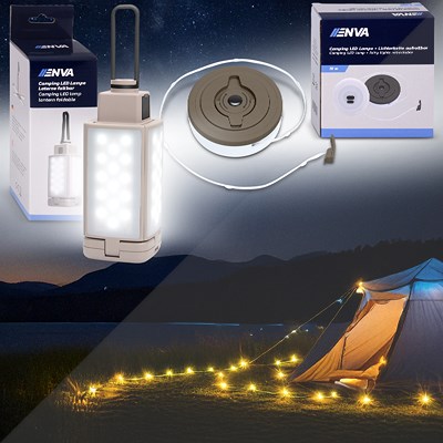 Enva 1x Camping LED Lampe m. Lichterkette 10m + 1x LED Camping Laterne von Enva