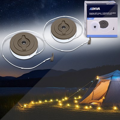 Enva 2x Camping LED Lampe + Lichterkette aufrollbar 10 m - 1800mAh von Enva