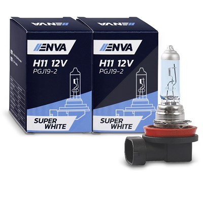 Enva 2x Glühlampe H11 55W 12V - SUPER WHITE --> bis zu 100% mehr Licht für Abarth, Alfa Romeo, Alpina, Audi, BMW, Cadillac, Chevrolet, Chrysler, Citro von Enva