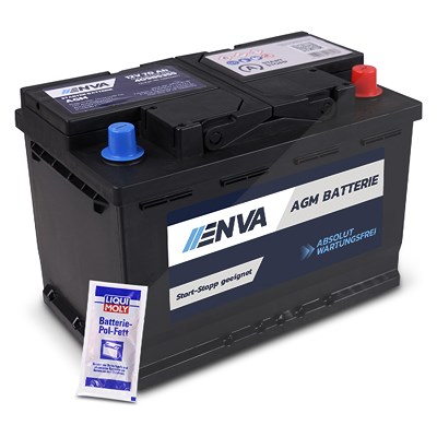 Enva AGM Autobatterie, Starterbatterie 70Ah 760A + 10g Pol-Fett [Hersteller-Nr. 570901076D852] für Ac, Alfa Romeo, Alpina, Artega, Aston Martin, Audi, von Enva