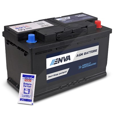 Enva AGM Autobatterie, Starterbatterie 12V 80Ah 800A + 10g Pol-Fett [Hersteller-Nr. 580901080D852] für Alfa Romeo, Alpina, Audi, BMW, Cadillac, Chevro von Enva