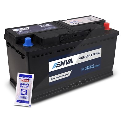 Enva AGM Autobatterie, Starterbatterie 95Ah 850A + 10g Pol-Fett [Hersteller-Nr. 595901085D852] für Alfa Romeo, Alpina, Aston Martin, Audi, Bentley, BM von Enva