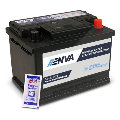 Enva Autobatterie, Starterbatterie 12V 62Ah 510A + 10g Pol-Fett [Hersteller-Nr. 5604090543132] von Enva