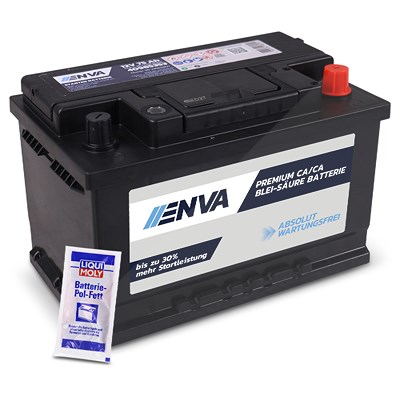 Enva Autobatterie, Starterbatterie 12V 75Ah 660A + 10g Pol-Fett [Hersteller-Nr. 0092S50070] für Alfa Romeo, Audi, Bentley, BMW, Cadillac, Chevrolet, C von Enva