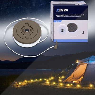 Enva Camping LED Lampe + Lichterkette aufrollbar 10 m - 1800mAh von Enva