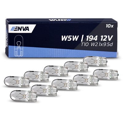 Enva Glassockel Glühlampe W5W T10 5W 12V - 10 Stück [Hersteller-Nr. 12961B2] für Abarth, Alfa Romeo, Alpina, Audi, Austin, Autobianchi, BMW, Cadillac, von Enva