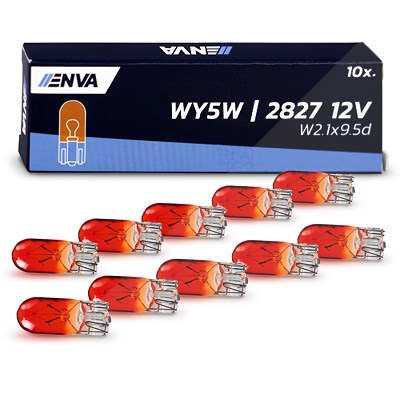 Enva Glassockel Glühlampe WY5W T10 5W orange 12V - 10 Stück [Hersteller-Nr. 12396NAB2] für Abarth, Alfa Romeo, Alpina, Audi, BMW, Chevrolet, Citroën, von Enva