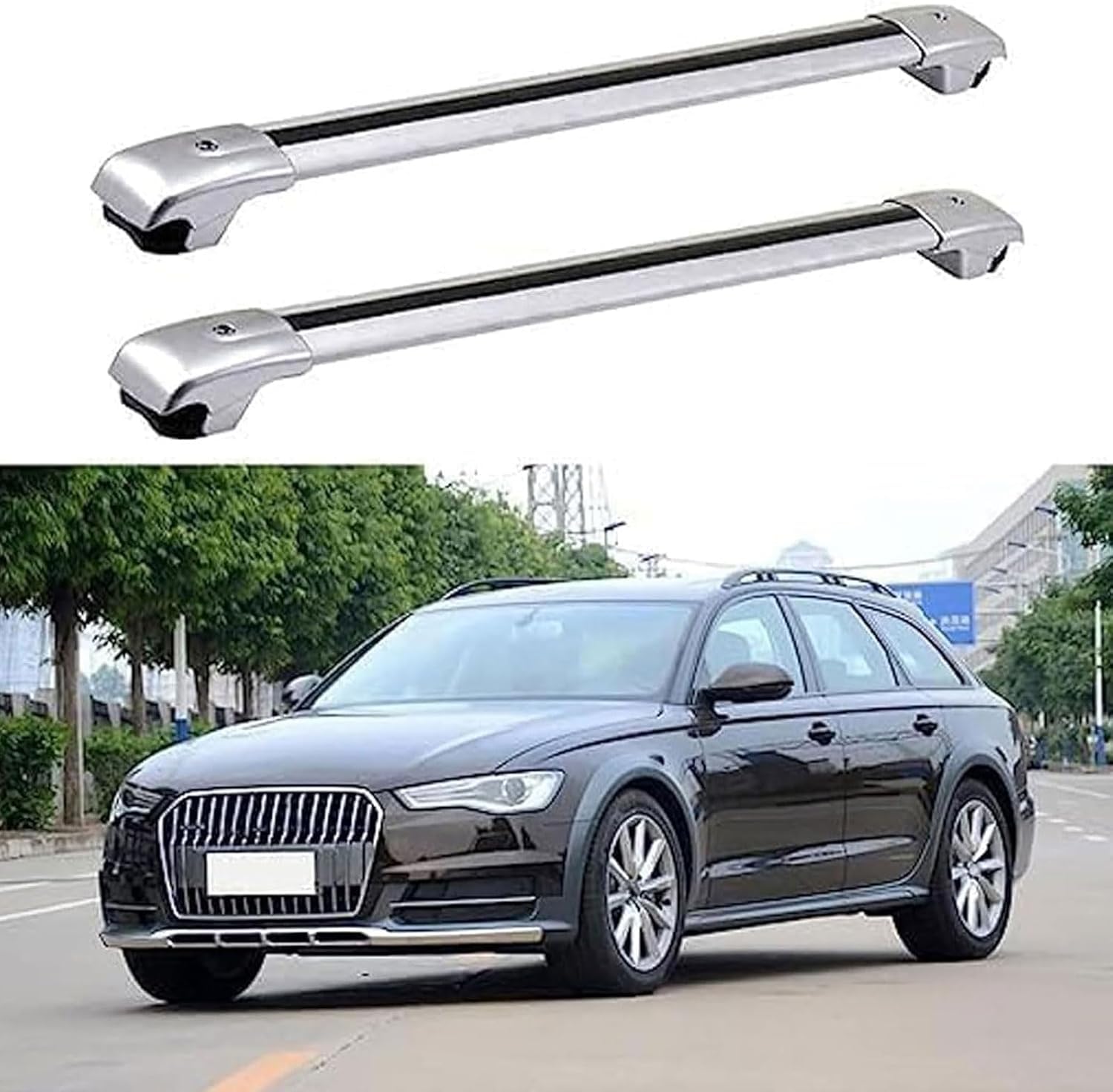 2 Stück Auto Dachträger für Audi A6 Allroad (4GH, 4GJ) 2012-2018, Querträger Dachgepäckträger Gepäckträger Querbalken Dekoratives Zubehör von Eoobyzn