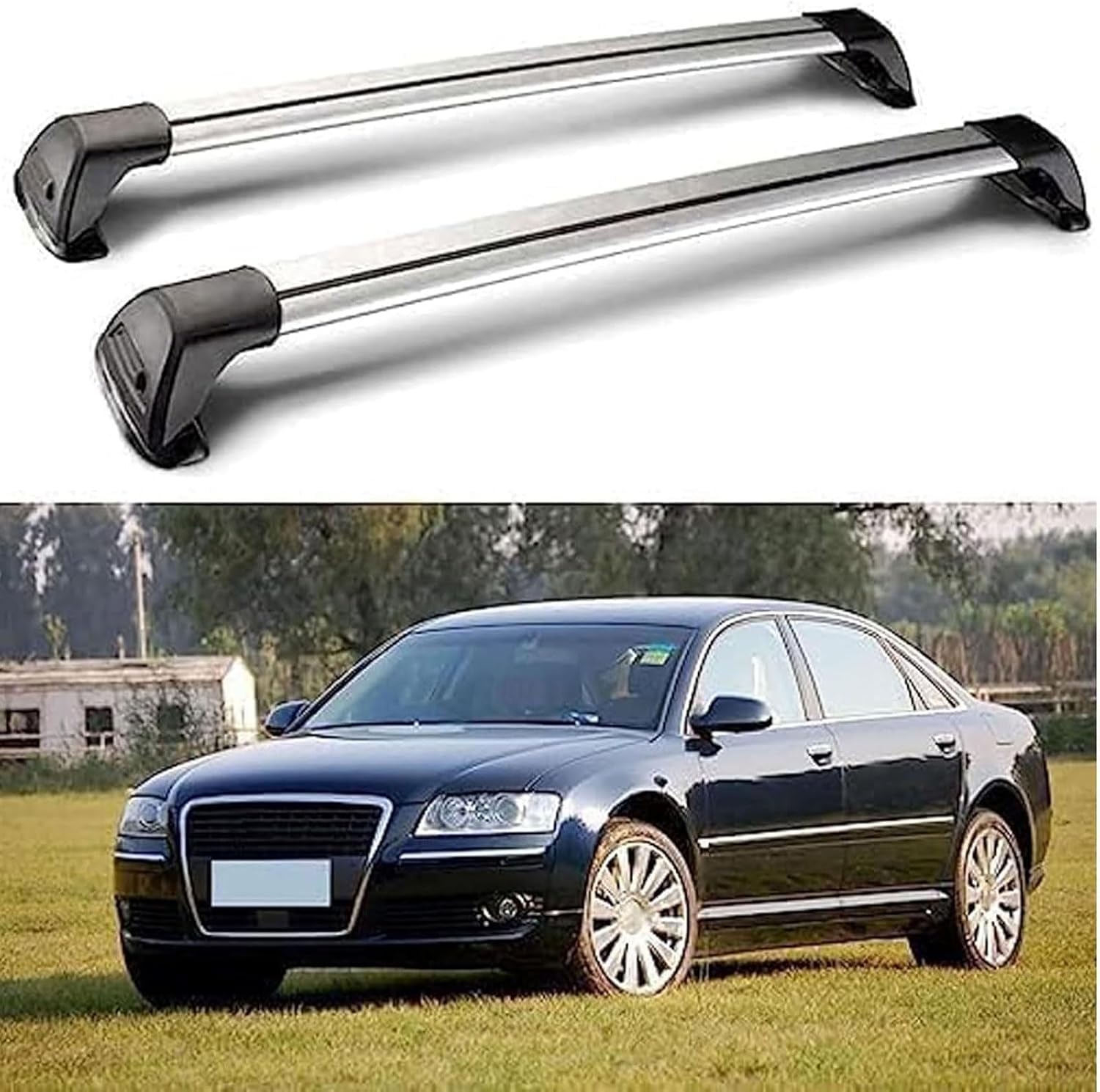 2 Stück Auto Dachträger für Audi A8 4 Door Sedan 2002-2009, Querträger Dachgepäckträger Gepäckträger Querbalken Dekoratives Zubehör von Eoobyzn