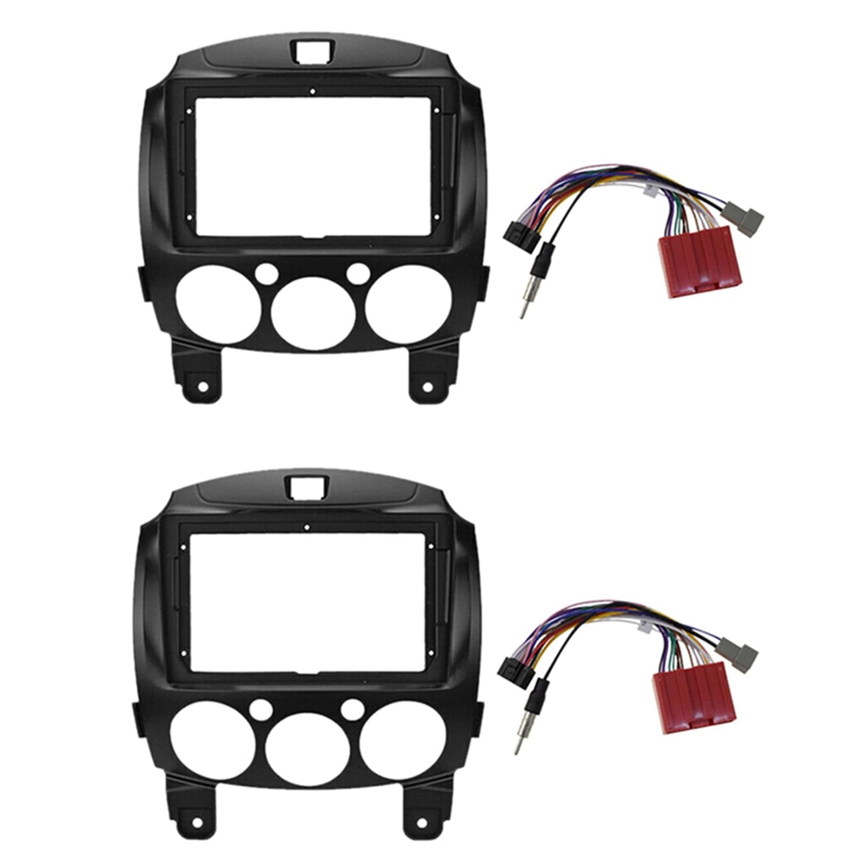 Eoslcusmvl 2Stück 9 2 DIN Auto Armaturenbrettrahmen, DVD Navigationsbereich, Rahmen, Radio Audio Panel mit Kabelbaum für 2 Demio 2007-2014 von Eoslcusmvl