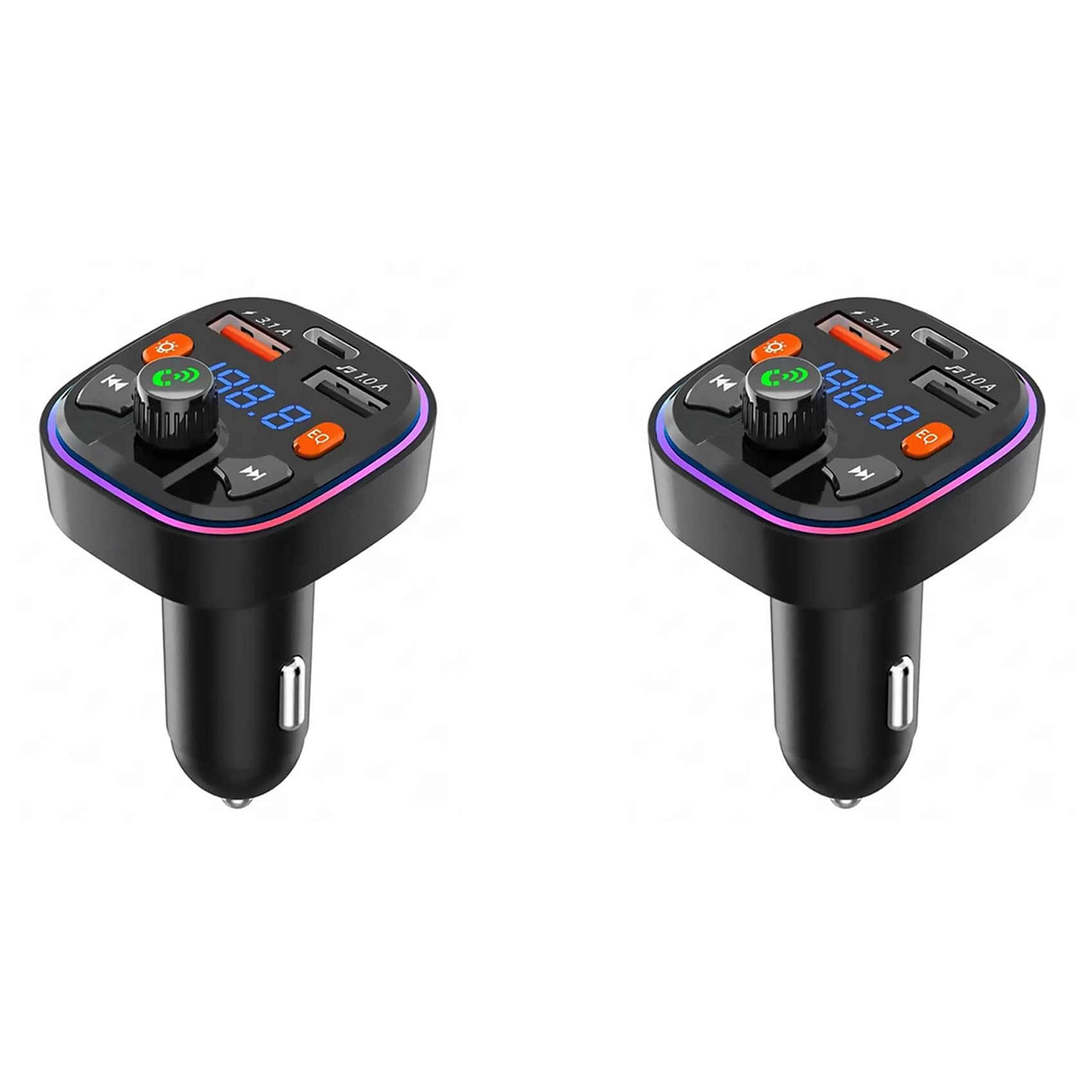 Eoslcusmvl 2X Bluetooth-FM-Transmitter für das Auto - Dualer USB-Anschluss und Typ-C-PD-AutoladegeräT, 7-Farben-LED-Hintergrundbeleuchtung, MP3-Musikplayer von Eoslcusmvl