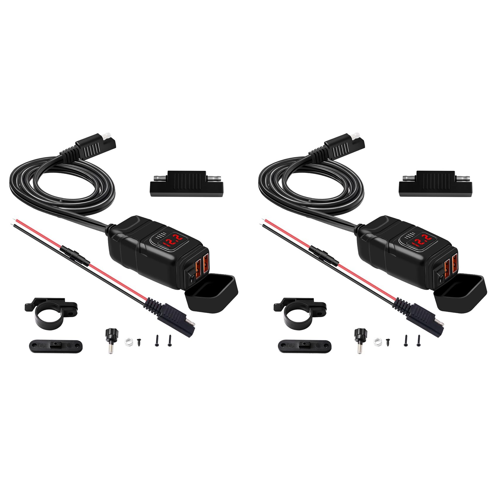 Eoslcusmvl 2X Dual USB 12V Wasserdichtes Motorrad Lenker LadegeräT Schnell LadegeräT 3.0 mit Voltmeter USB Motorrad LadegeräT Adapter von Eoslcusmvl