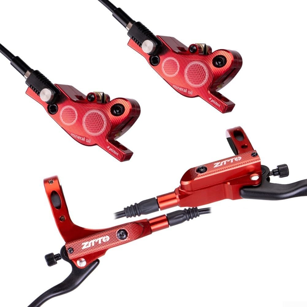 Hydraulisches Fahrradbremsen-Set, Vierkolben-Scheibenbremssystem, stabile Aluminiumlegierung, mehrere Farboptionen (rot) von EpheyFIF