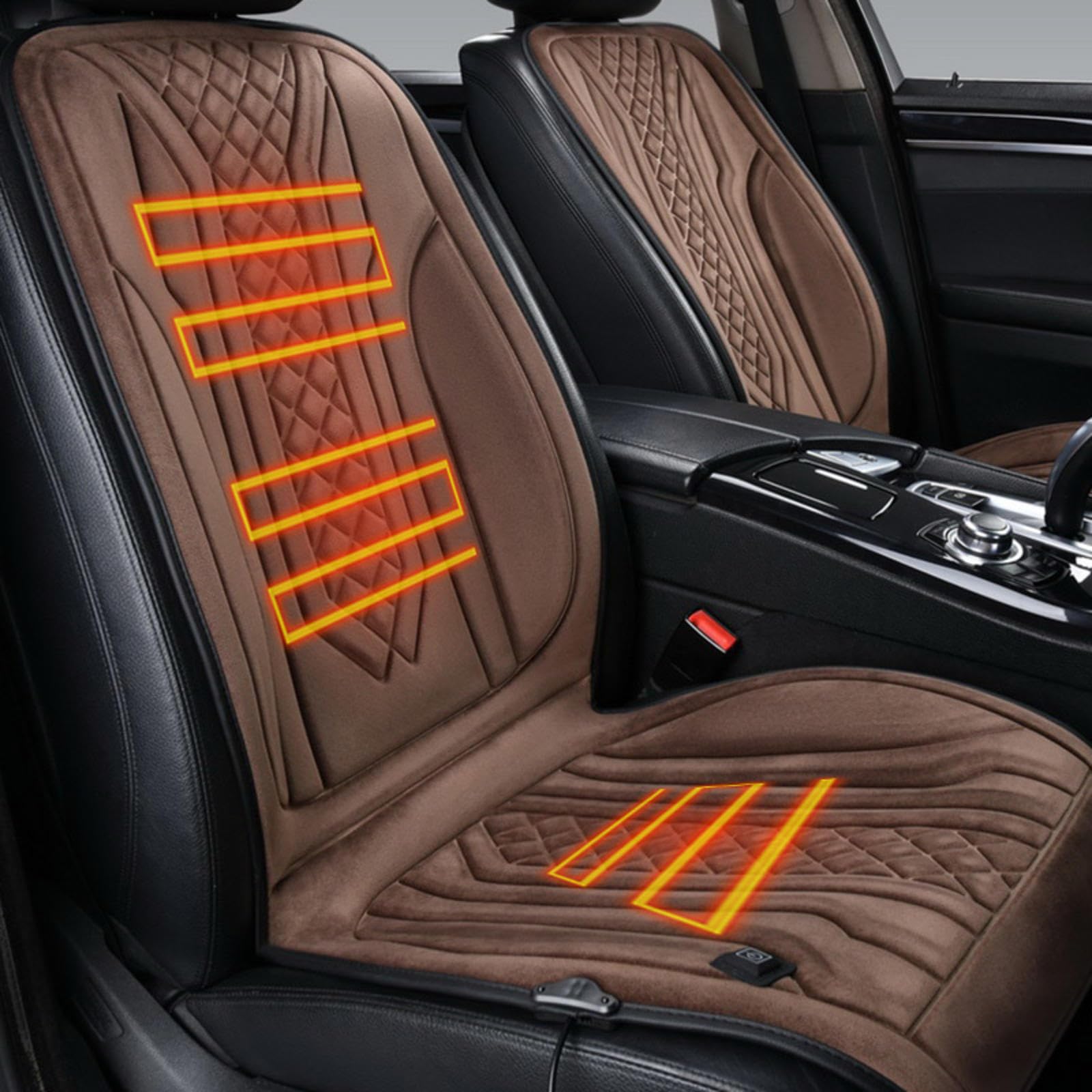 ErZhuiZi Auto Sitzheizung 12v Schwarz Doppel Sitzauflage Heizung Auto 12v Sitzbezug Auto Vordersitze Sitzheizung Sitzbezüge Sitzauflagen,brown-2seater von ErZhuiZi