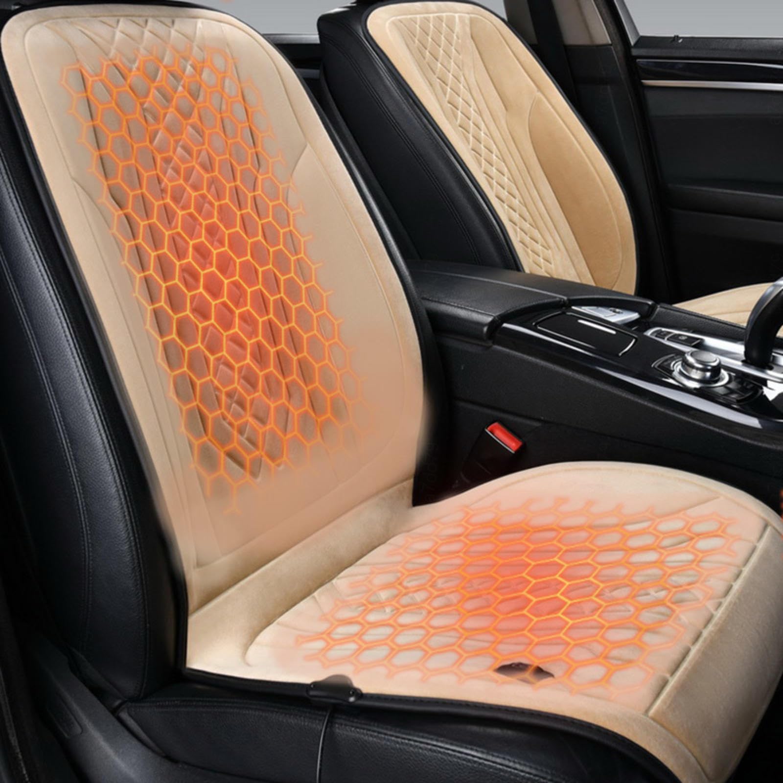 ErZhuiZi Auto Sitzheizung 12v Schwarz Doppelt Sitzauflage Auto Warm Auto Sitzauflagen Vorne Sitzkissen Auto Vordersitze Sitzbezug,beige-2seater von ErZhuiZi